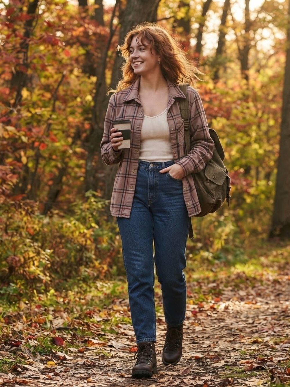 Aritzia TNA Plaid Flannel Button Down Shirt Brown Pink Small Oversized Fall